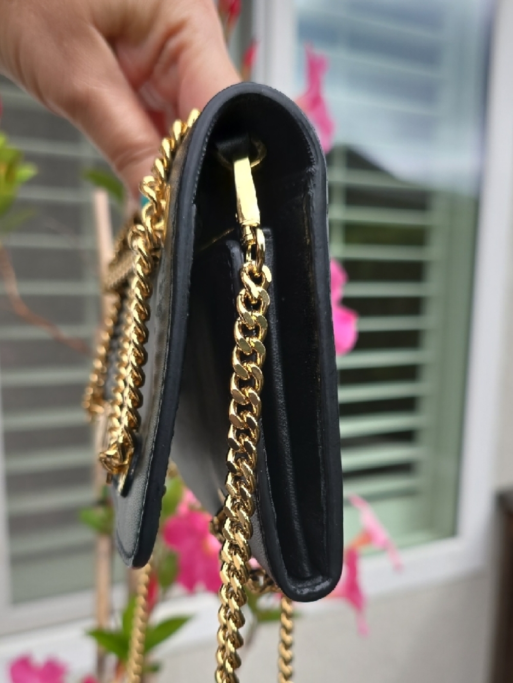 Moschino Black and Gold Leather Wallet Crossbody with Statement Logo - Picture 4 of 12